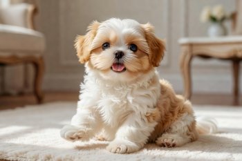 Bella — Female Imperial Gold and White Shih Tzu puppy sitting playfully